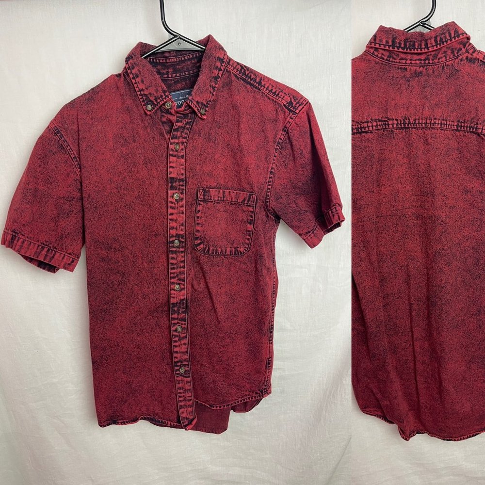 TOPMAN Classic Fit Denim Button Up Burnt Red [SIZE SMALL]